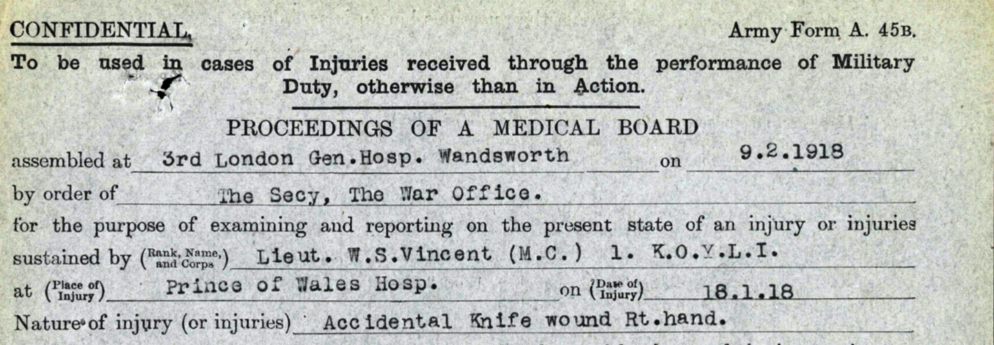 William Wounded by Knife in the Prince of Wales Hospital 1918